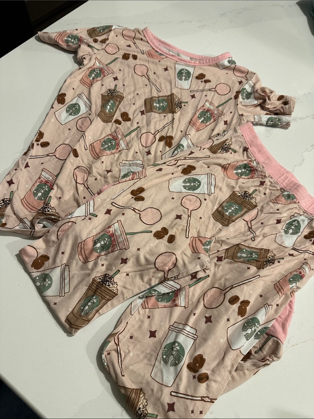 Little Snuggles Bamboo Starbucks Print pajamas long pants and short sleeve shirt
